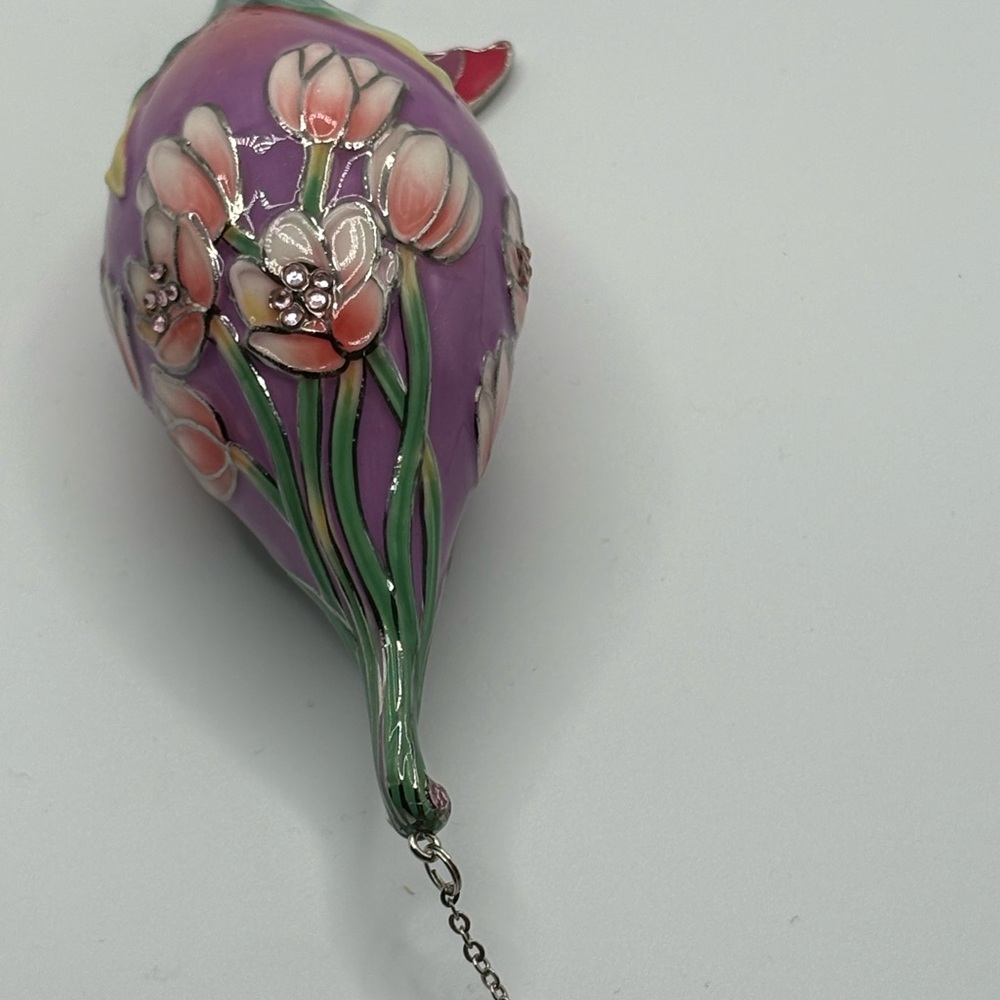 Ceramic Purple Pink Christmas Ornament Butterfly Blushing Tulips Victorian Style - Picture 7 of 15